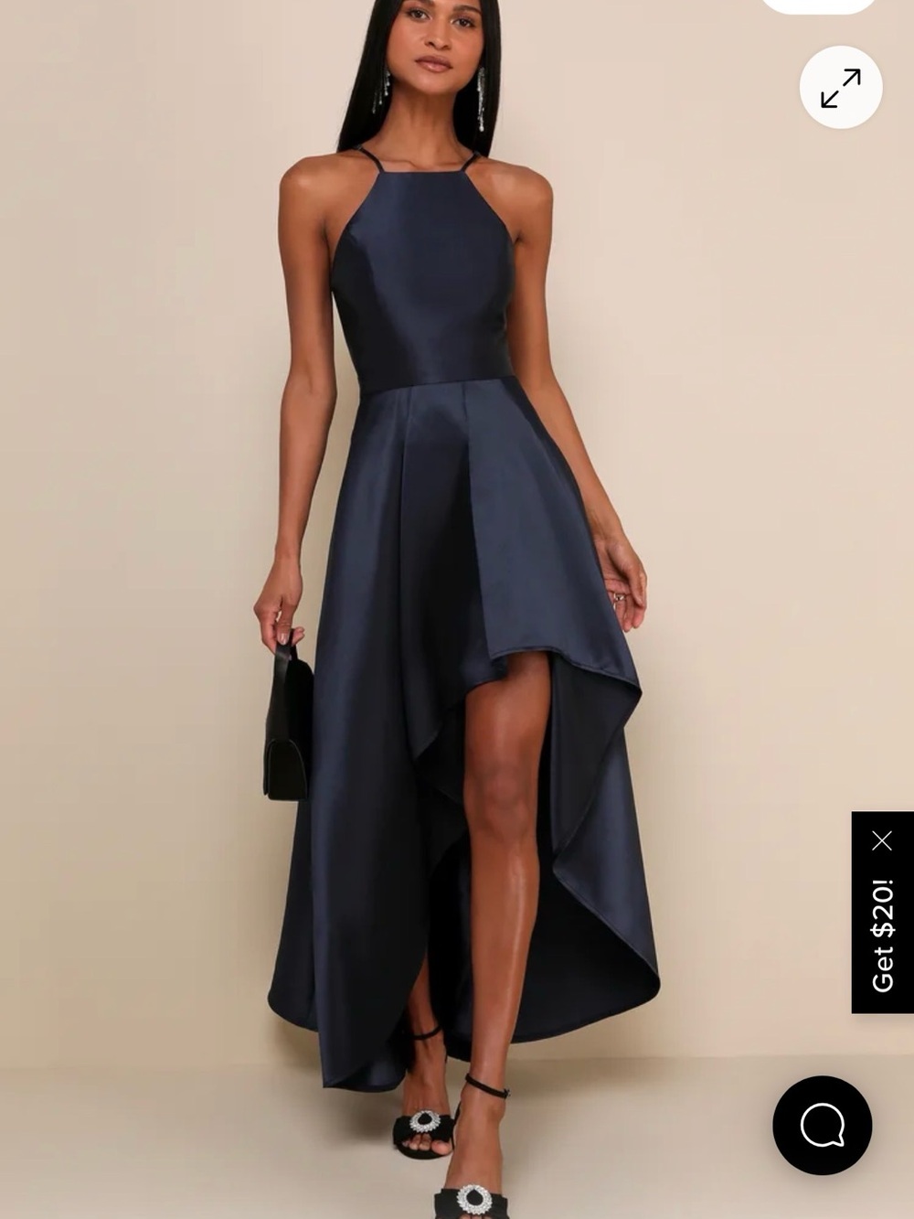 Lulu's Navy Satin High-Low Halter Dress